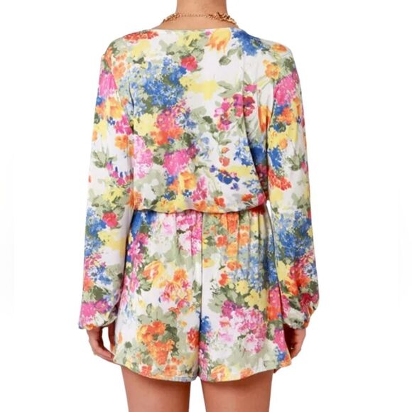 Lulus Camellia-on Club Ivory Floral Print Romper, Small - Picture 2 of 10